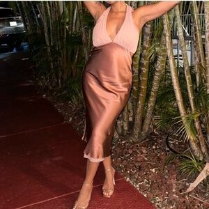 Reformation Wyn Silk Dress in Praline